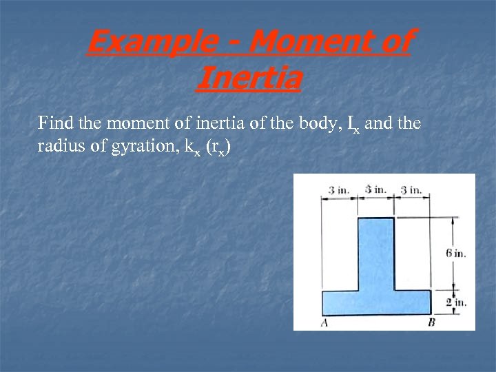 Example - Moment of Inertia Find the moment of inertia of the body, Ix