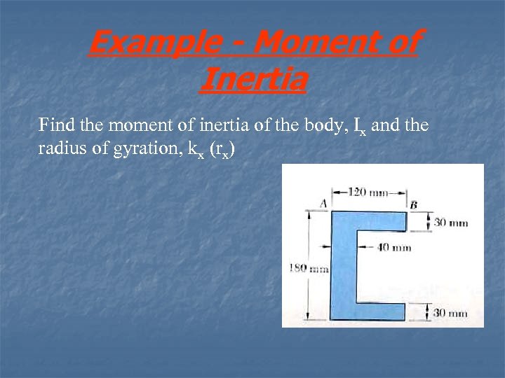 Example - Moment of Inertia Find the moment of inertia of the body, Ix
