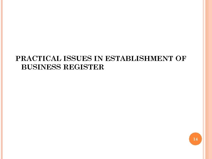 PRACTICAL ISSUES IN ESTABLISHMENT OF BUSINESS REGISTER 14 