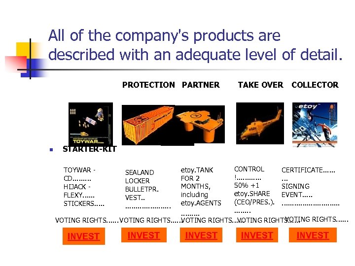 All of the company's products are described with an adequate level of detail. PROTECTION