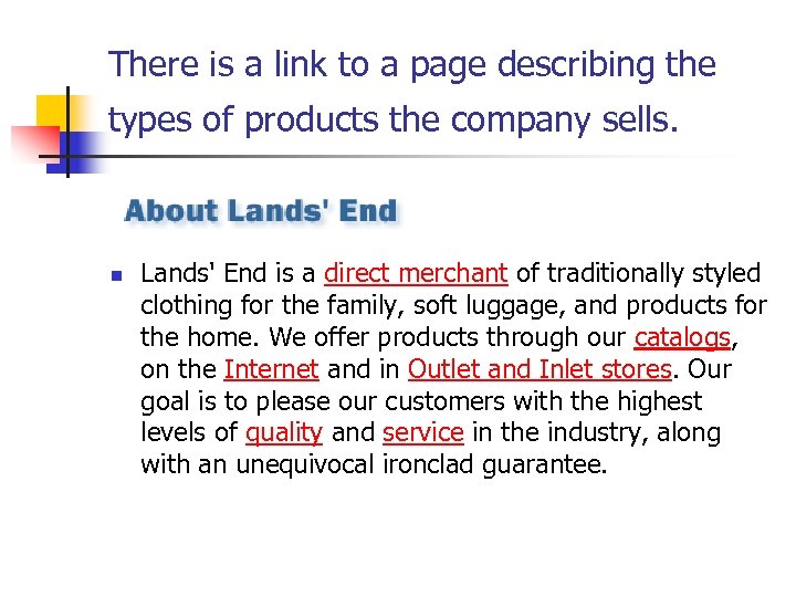 There is a link to a page describing the types of products the company