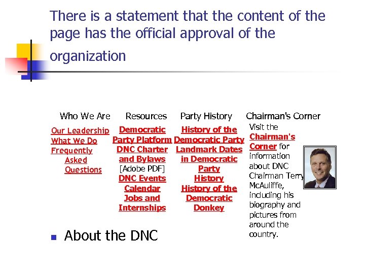 There is a statement that the content of the page has the official approval