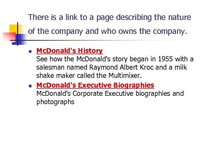 There is a link to a page describing the nature of the company and