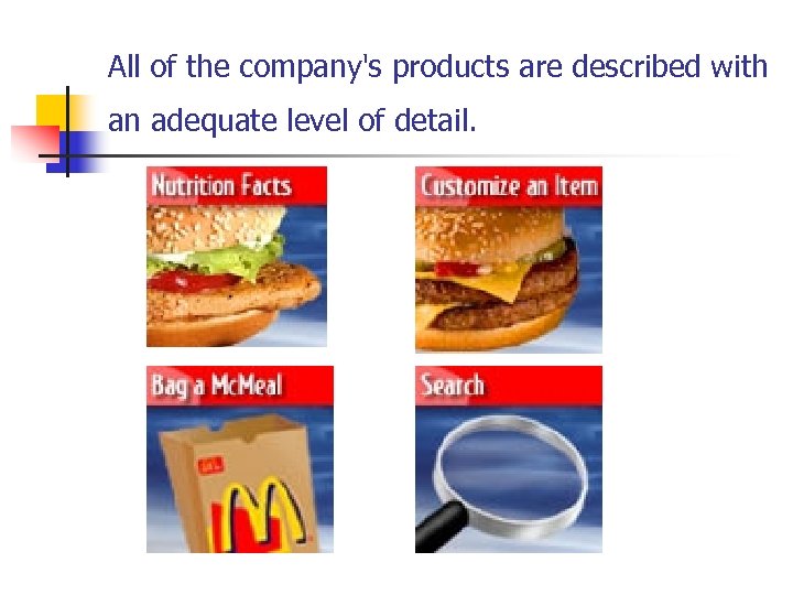 All of the company's products are described with an adequate level of detail. 