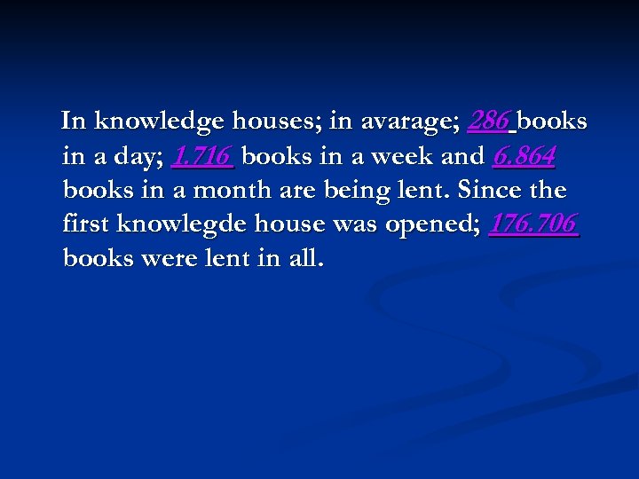In knowledge houses; in avarage; 286 books in a day; 1. 716 books in