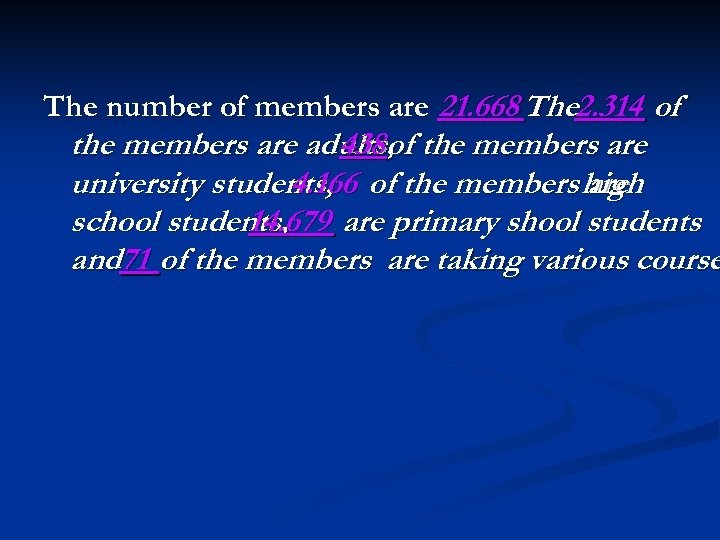 The number of members are 21. 668 The 2. 314 of the members are