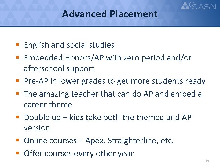 Advanced Placement § English and social studies § Embedded Honors/AP with zero period and/or