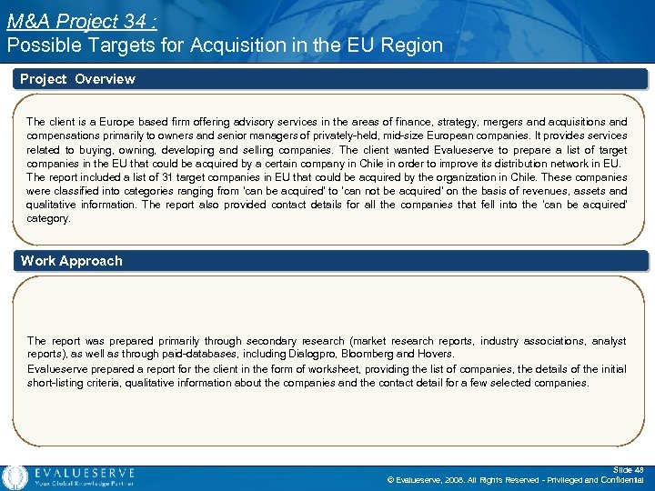 M&A Project 34 : Possible Targets for Acquisition in the EU Region Project Overview