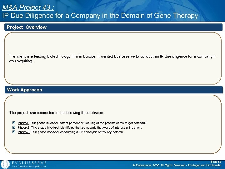 M&A Project 43 : IP Due Diligence for a Company in the Domain of