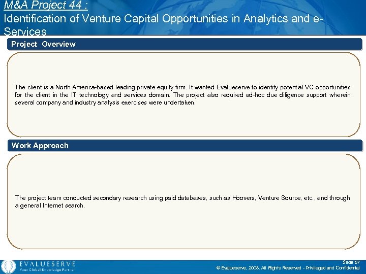 M&A Project 44 : Identification of Venture Capital Opportunities in Analytics and e. Services