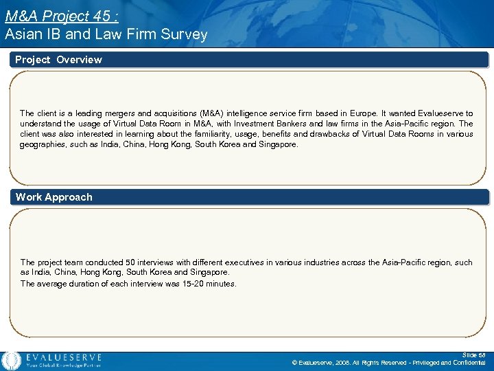 M&A Project 45 : Asian IB and Law Firm Survey Project Overview The client