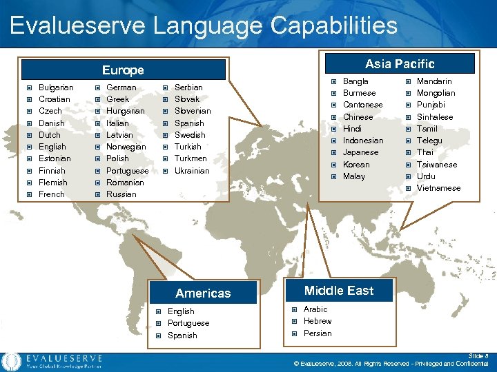 Evalueserve Language Capabilities Asia Pacific Europe © Bulgarian © German © Croatian © Greek