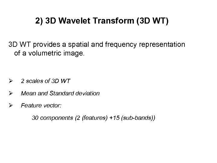 2) 3 D Wavelet Transform (3 D WT) 3 D WT provides a spatial