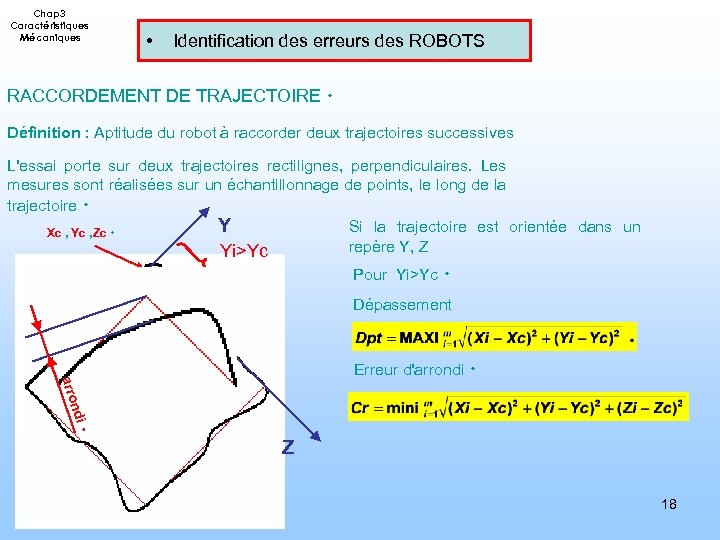 Chap 3 Caractéristiques Mécaniques • Identification des erreurs des ROBOTS RACCORDEMENT DE TRAJECTOIRE Définition