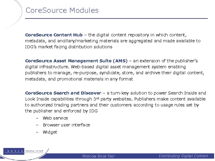 Core. Source Modules Core. Source Content Hub – the digital content repository in which