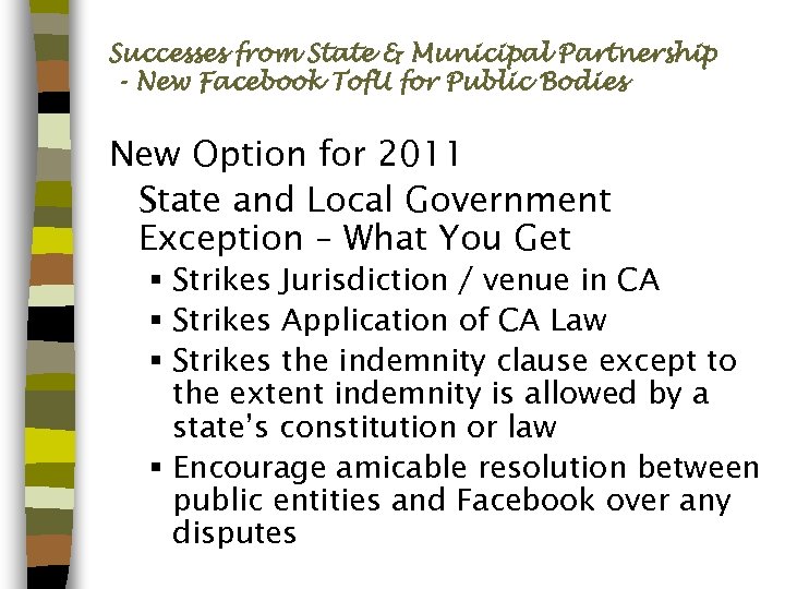 Successes from State & Municipal Partnership - New Facebook Tof. U for Public Bodies