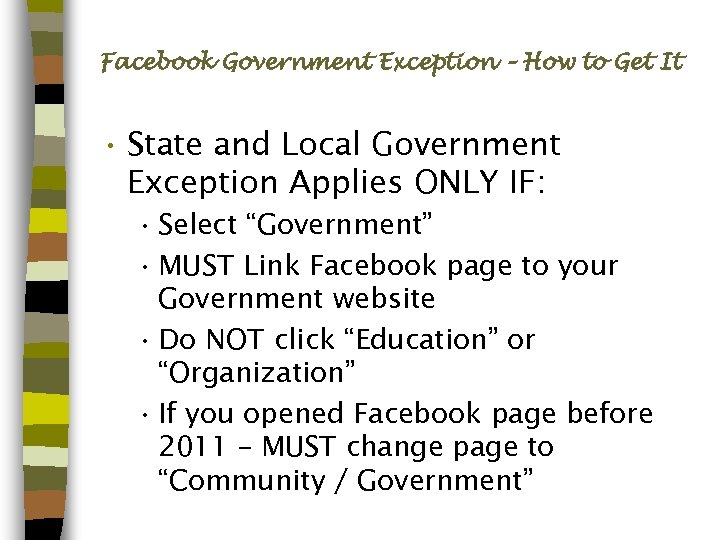 Facebook Government Exception – How to Get It • State and Local Government Exception