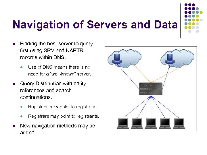 Navigation of Servers and Data l Finding the best server to query first using