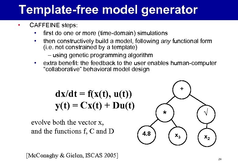 Template-free model generator • CAFFEINE steps: • first do one or more (time-domain) simulations