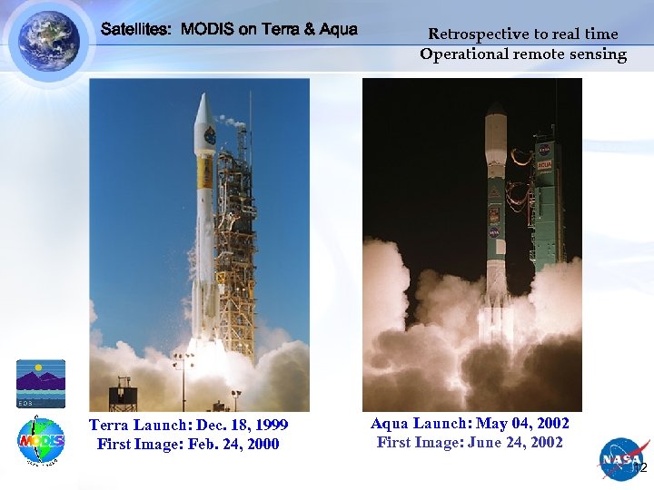 Satellites: MODIS on Terra & Aqua Terra Launch: Dec. 18, 1999 First Image: Feb.