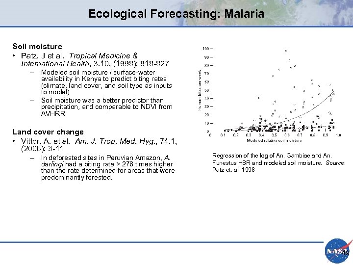 Ecological Forecasting: Malaria Soil moisture • Patz, J et al. Tropical Medicine & International