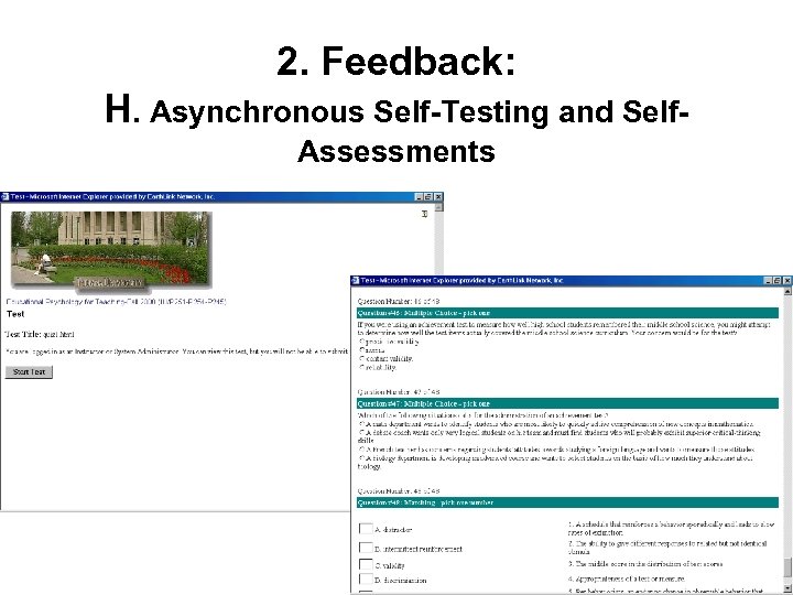 2. Feedback: H. Asynchronous Self-Testing and Self. Assessments 