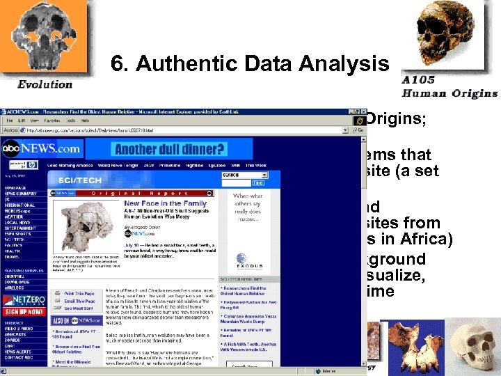 6. Authentic Data Analysis Jeanne Sept, IU, Archaeology of Human Origins; Components: From CD