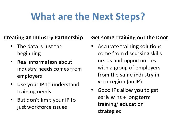 What are the Next Steps? Creating an Industry Partnership • The data is just