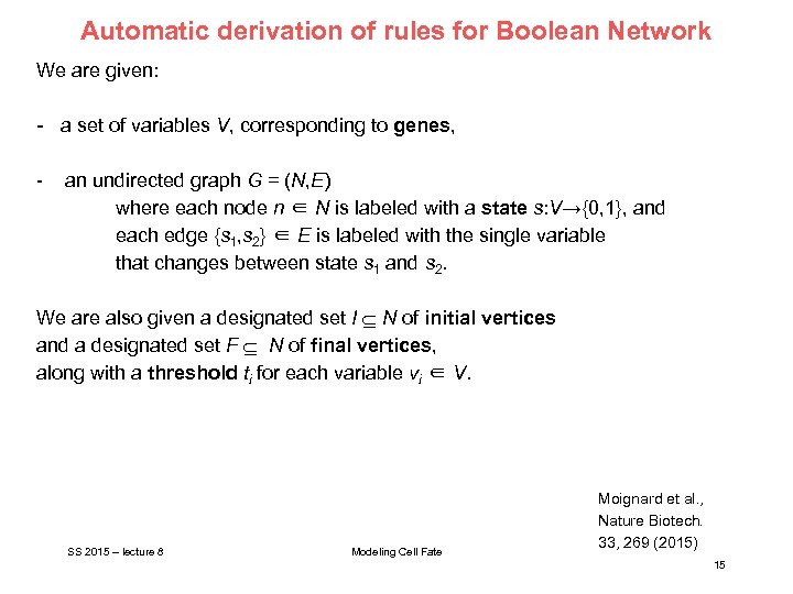 Automatic derivation of rules for Boolean Network We are given: - a set of