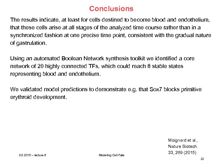 Conclusions The results indicate, at least for cells destined to become blood and endothelium,