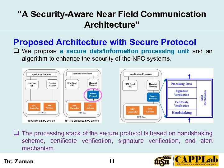 “A Security-Aware Near Field Communication Architecture” Proposed Architecture with Secure Protocol q We propose
