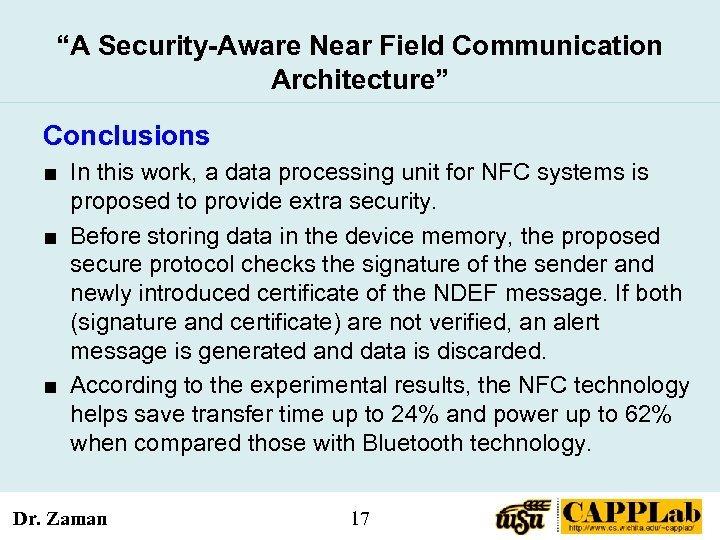 “A Security-Aware Near Field Communication Architecture” Conclusions ■ In this work, a data processing