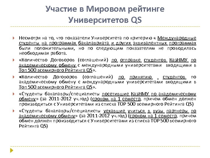 Участие в Мировом рейтинге Университетов QS Несмотря на то, что показатели Университета по критерию