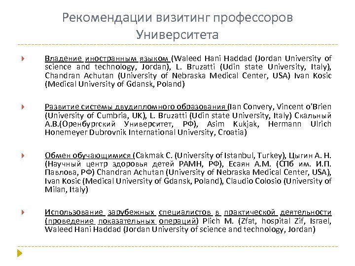 Рекомендации визитинг профессоров Университета Владение иностранным языком (Waleed Hani Haddad (Jordan University of science