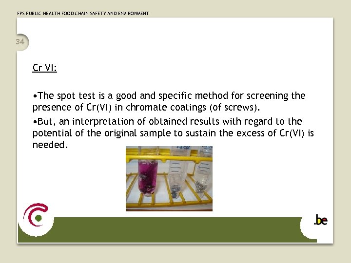 FPS PUBLIC HEALTH FOOD CHAIN SAFETY AND ENVIRONMENT 34 Cr VI: • The spot