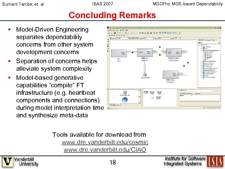 Sumant Tambe, et. al ISAS 2007 MDDPro: MDE-based Dependability Concluding Remarks § Model-Driven Engineering