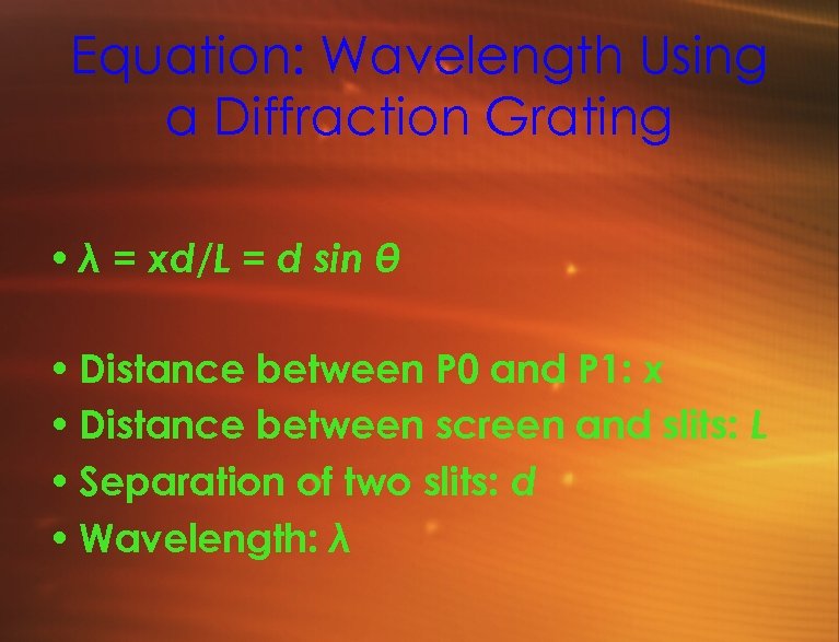 wavelength from grating and diffraction angle formula