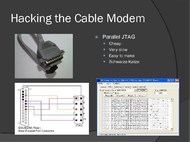 Hacking the Cable Modem Parallel JTAG Cheap Very slow Easy to make Schwarze Katze