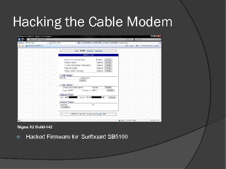 Hacking the Cable Modem Sigma X 2 Build-142 Hacked Firmware for Surfboard SB 5100