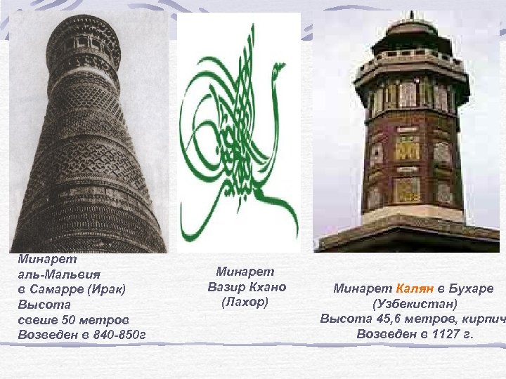 Минарет аль-Мальвия в Самарре (Ирак) Высота свеше 50 метров Возведен в 840 -850 г