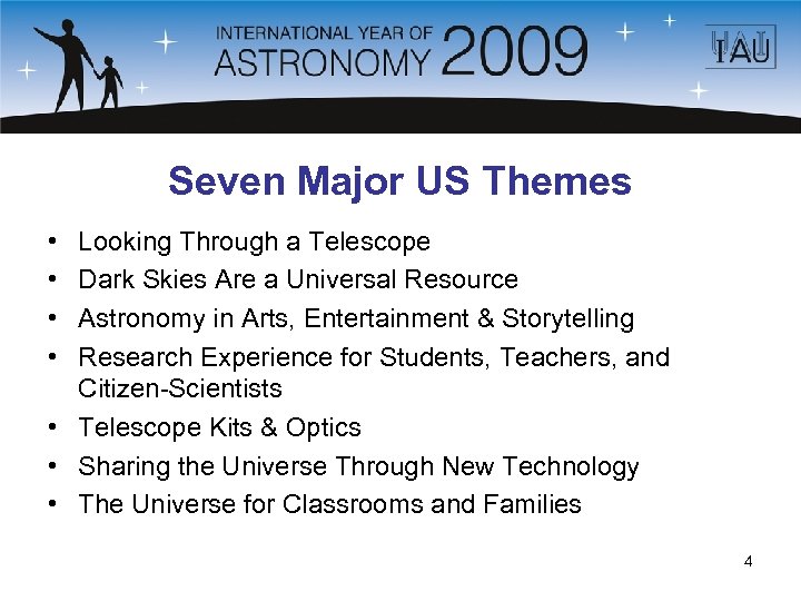 Seven Major US Themes • • Looking Through a Telescope Dark Skies Are a