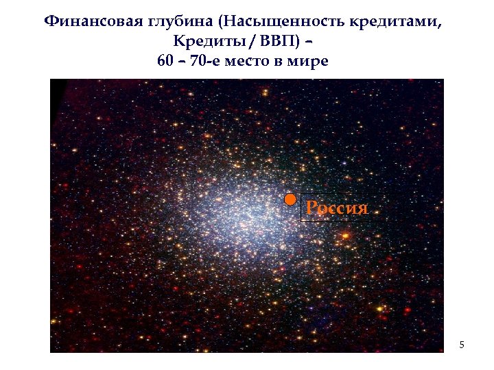 Финансовая глубина (Насыщенность кредитами, Кредиты / ВВП) – 60 – 70 -е место в