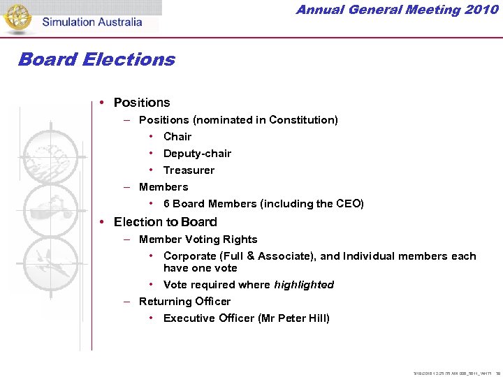 Annual General Meeting 2010 Board Elections • Positions – Positions (nominated in Constitution) •