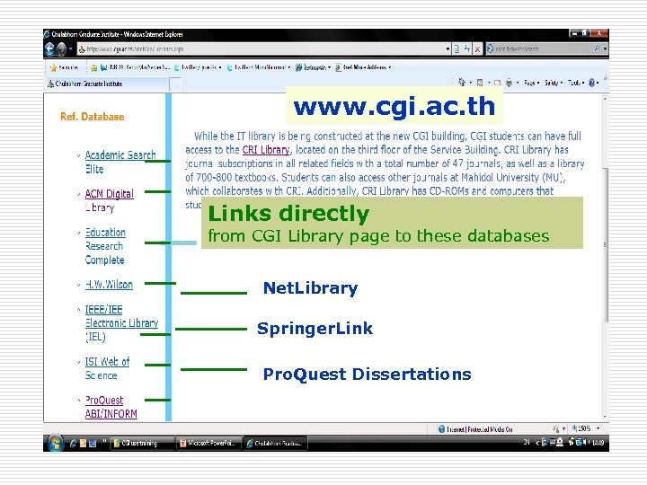 www. cgi. ac. th Links directly from CGI Library page to these databases Net.