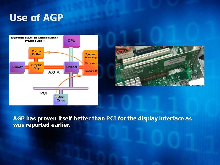 Use of AGP has proven itself better than PCI for the display interface as