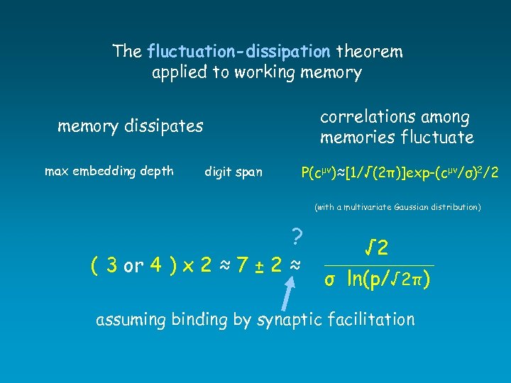 The fluctuation-dissipation theorem applied to working memory correlations among memories fluctuate memory dissipates max