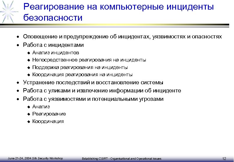 План реагирования на компьютерные инциденты и принятия мер по ликвидации последствий компьютерных