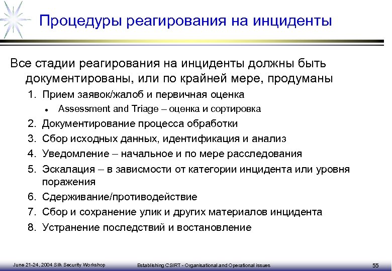 Расследование инцидентов. Алгоритм реагирования на инциденты информационной безопасности. Типы компьютерных инцидентов. Этапы процесса реагирования на инциденты. Этапы процесса реагирования на инциденты ИБ.