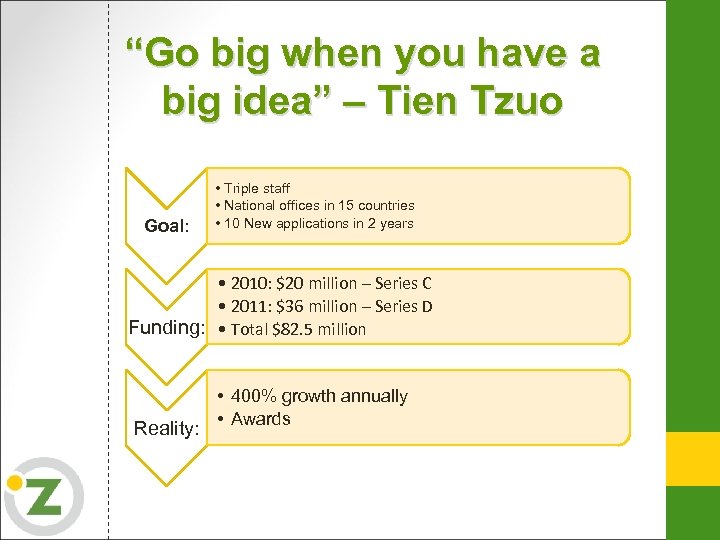 “Go big when you have a big idea” – Tien Tzuo Goal: • Triple