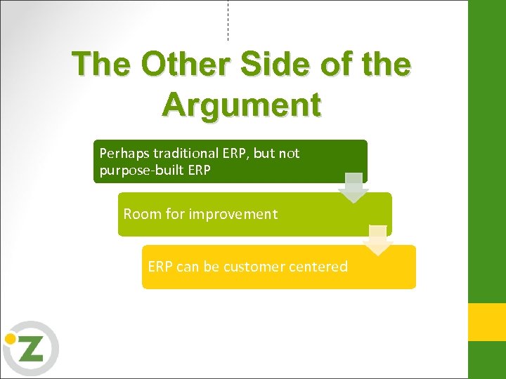 The Other Side of the Argument Perhaps traditional ERP, but not purpose-built ERP Room